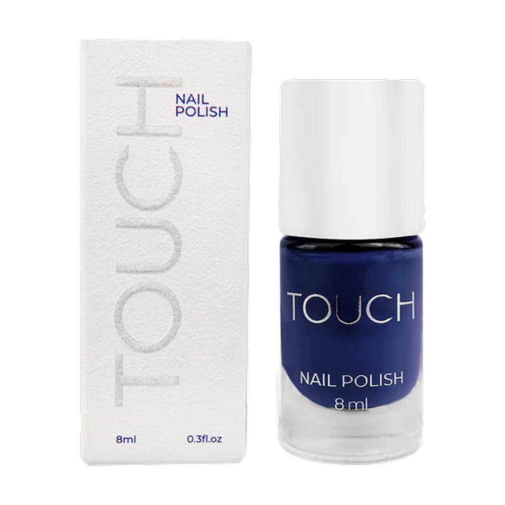 8ml — TOUCH Nail Polish 12 — open bottle with brush, blue enamel