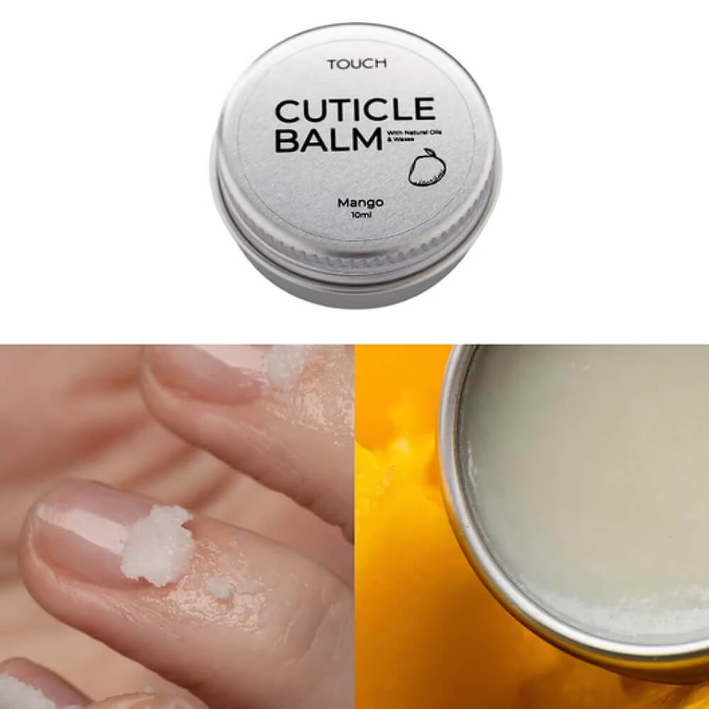 10ml — TOUCH Silver Line Cuticle Balm Mango — being applied to the cuticle