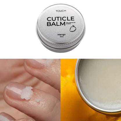 10ml — TOUCH Silver Line Cuticle Balm Mango — being applied to the cuticle