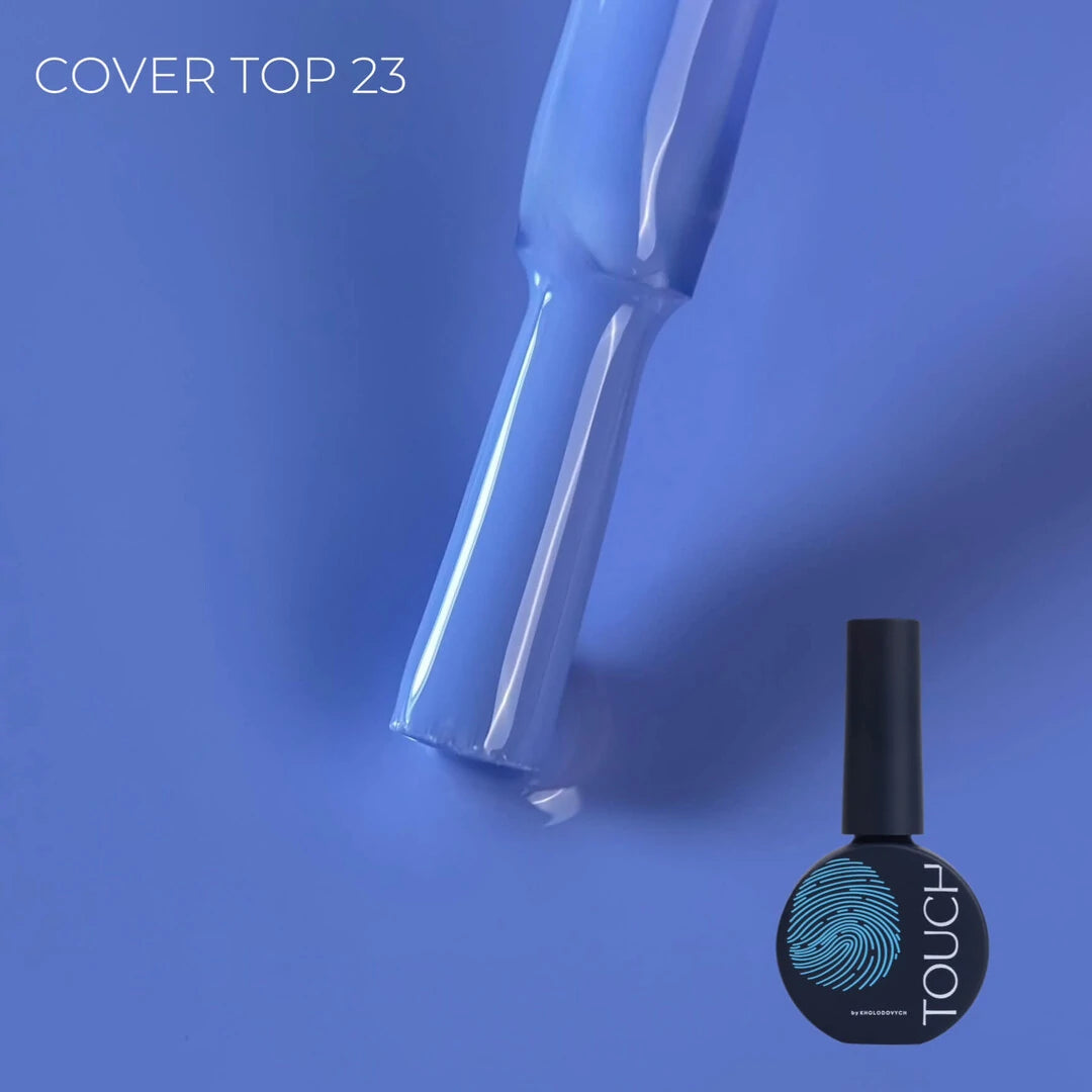 TOUCH Top Cover 23 — open bottle with brush, blue-tinted gel