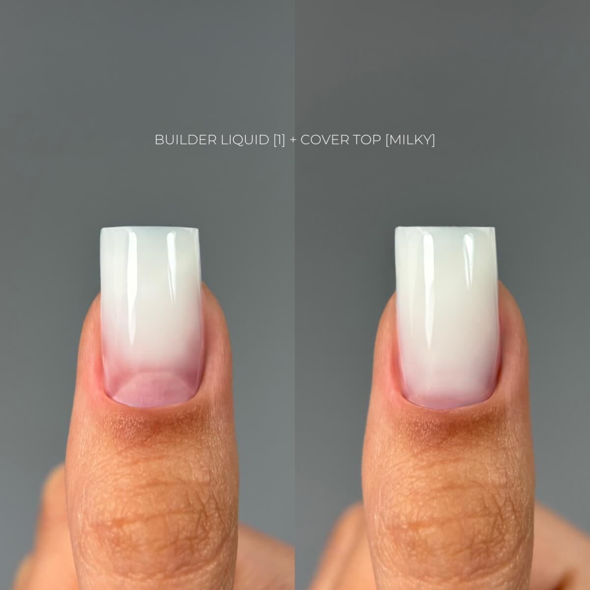 TOUCH Cover Top 2 Milky, 13ml, swatch on nail tip