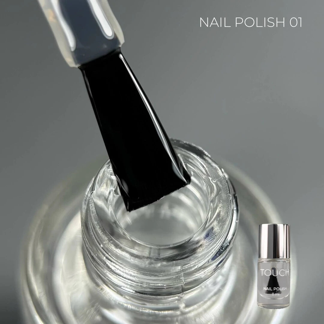 8ml — TOUCH Top Nail Polish 1 — open bottle with brush, clear top