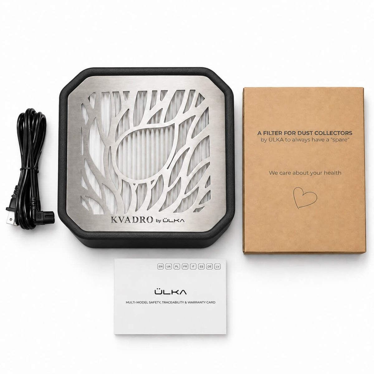 ULKA Premium 2.0 black dust collector with power cord and accessories