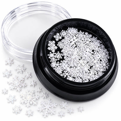 White snowflake nail art decorations in assorted sizes and patterns, 1 jar